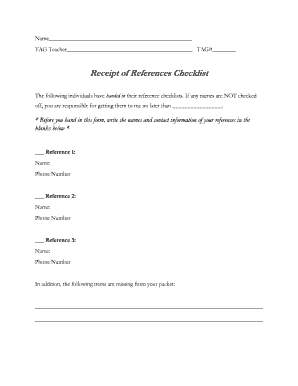 Receipt of References Checklist