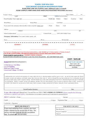 CCSD Drivers Education Registration Form