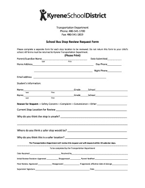 School Bus Stop Review Request Form