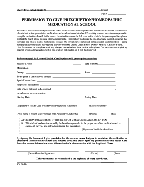 Colorado School Medication Permission Form