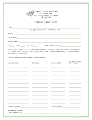 Visitor Card Request Form