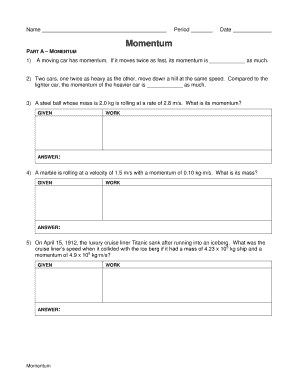 Momentum Physics Worksheet