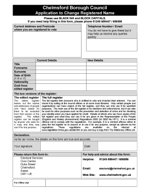 Chelmsford Name Change Application