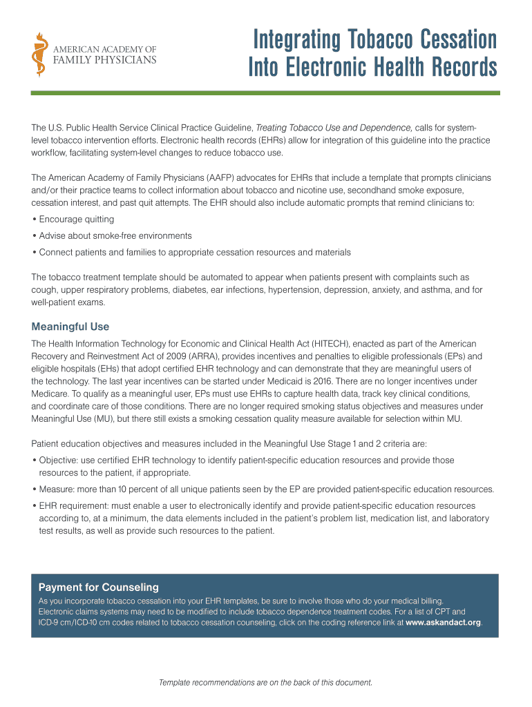 Fillable Online aafp Integrating Tobacco Cessation Fax Email Print