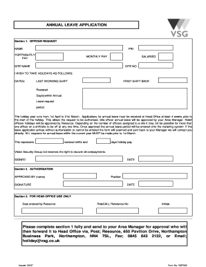 Annual leave message - Copy of Holiday Form Officerxls