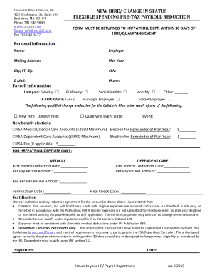 Cafeteria Plan Enrollment Form