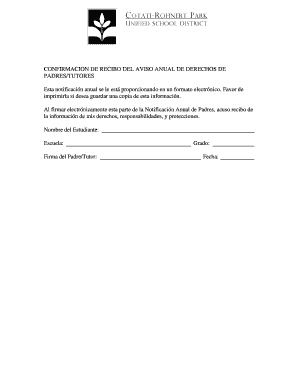 CONFIRMACION DE RECIBO DEL AVISO ANUAL DE DERECHOS DE PADRES/TUTORES