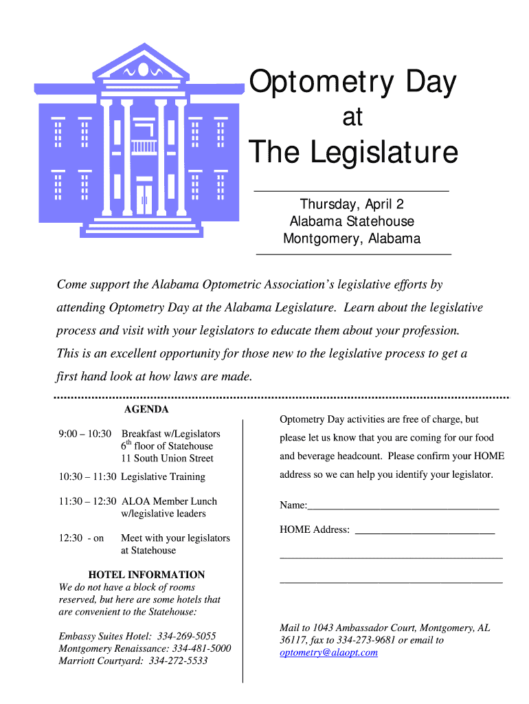 Fillable Online alabama aoa Optometry Day Registration Form alabama