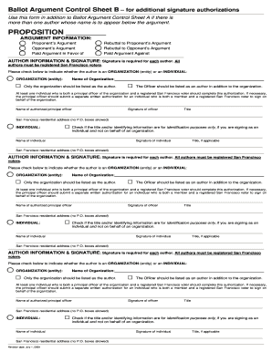 Ballot Argument Control Sheet B