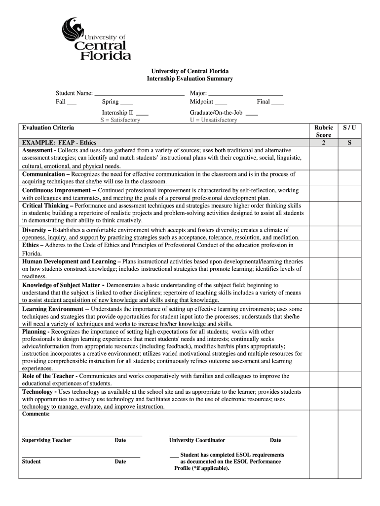 Fillable Online education ucf University of Central Florida Internship