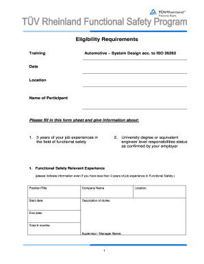 TÜV Rheinland Functional Safety Engineer Application Form