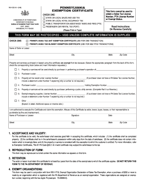 Pennsylvania Tax Exemption Certificate