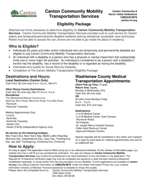 Canton Community Mobility Transportation Eligibility Application