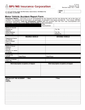 Motor Vehicle Accident Report Form