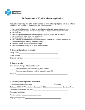 PA Dependent to 30 Enrollment Application