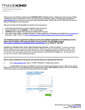 Individual 401K Account Application
