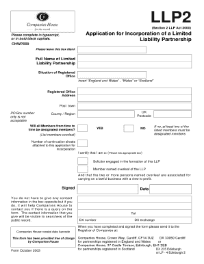 LLP2 Application for Incorporation of a Limited Liability Partnership