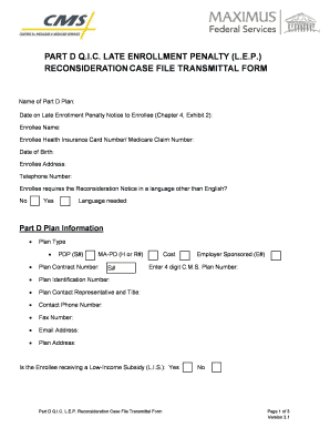 Part D QIC LEP Reconsideration Case File Transmittal Form