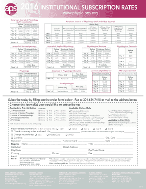 American Journal of Physiology Subscription Form