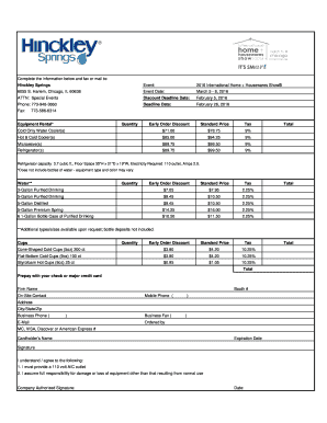 Hinckley Springs Event Equipment Rental Form