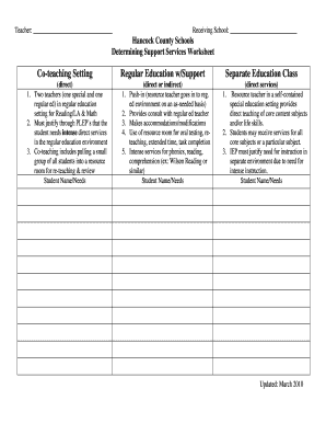 Determining Support Services Worksheet