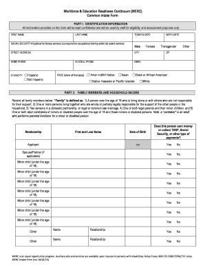 Workforce Education Readiness Continuum Intake Form