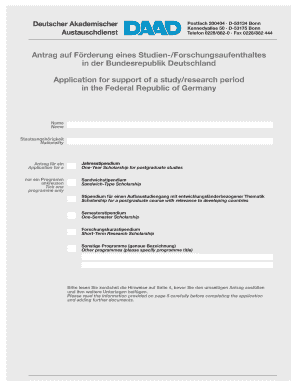 Antrag auf Förderung eines Studien-/Forschungsaufenthaltes