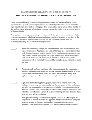 North Carolina Bar Examination Regulations and Code of Conduct