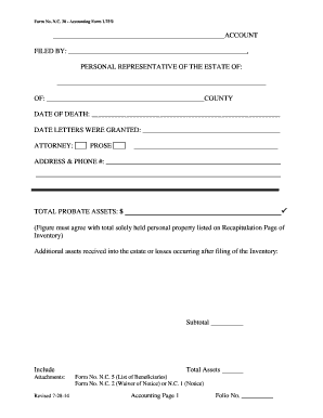 North Carolina Estate Accounting Form