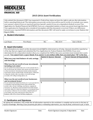 2015-2016 Asset Verification Form