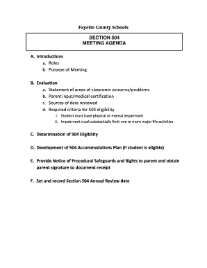 Section 504 Meeting Agenda Checklist