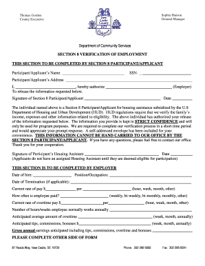 Section 8 Verification of Employment Form