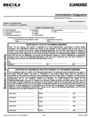 Authorization Designation for Business Accounts