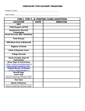Child Protective Services Search Checklist