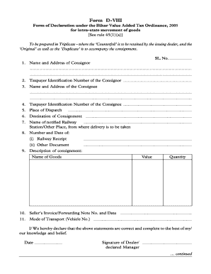 Bihar VAT Declaration Form D-VIII