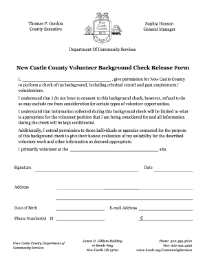 New Castle County Volunteer Background Check Release Form