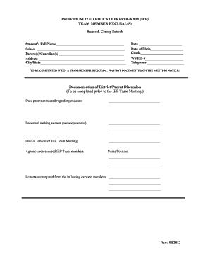 IEP Team Member Excusal Form