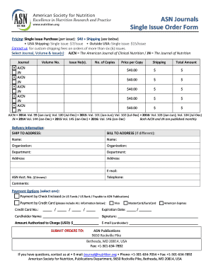 ASN Journals Single Issue Order Form