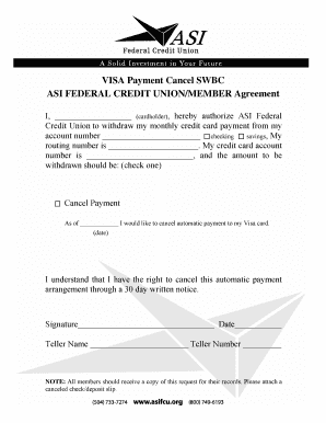 Visa Payment Cancel Agreement
