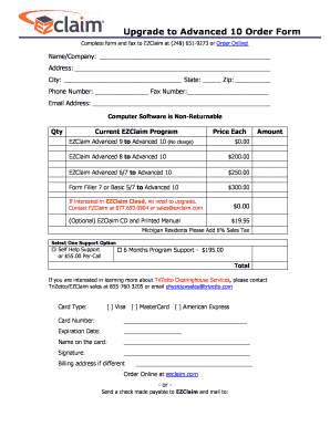 EZClaim Advanced 10 Order Form