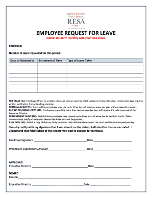 EMPLOYEE REQUEST FOR LEAVE - RESA 7