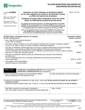 Formulaire W-8BEN Attestation du statut d’étranger du bénéficiaire effectif