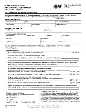 Anticonvulsants Preauthorization Request Form