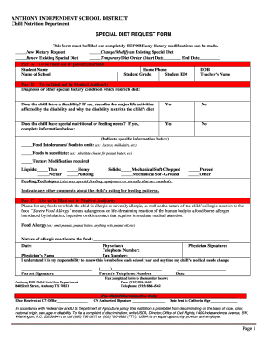 Special Diet Request Form