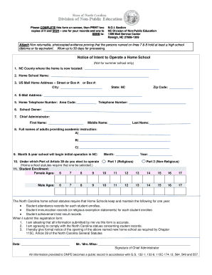Notice of Intent to Operate a Home School