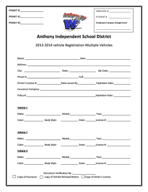 Anthony Independent School District Vehicle Registration