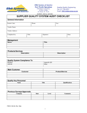 Supplier Quality System Audit Checklist