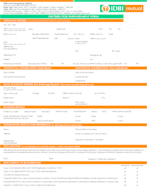IDBI Distributor Empanelment Form