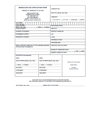 Mongolia Visa Application Form