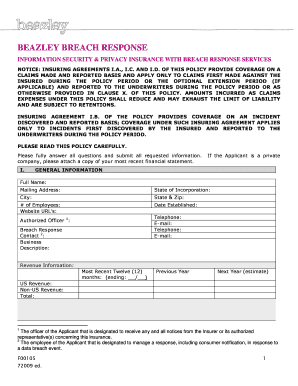 Beazley Breach Response Insurance Application